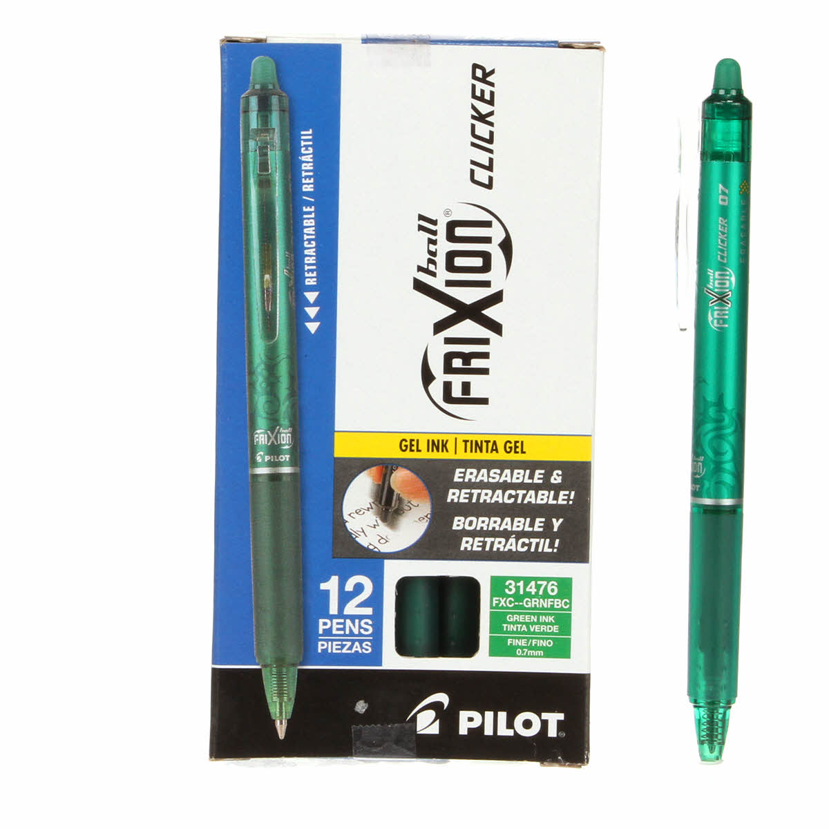 Frixion Clicker Pen Green Fine Point 0.7mm 12pk